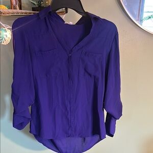 Express Purple 3/4 Sleeve Buttoned Blouse